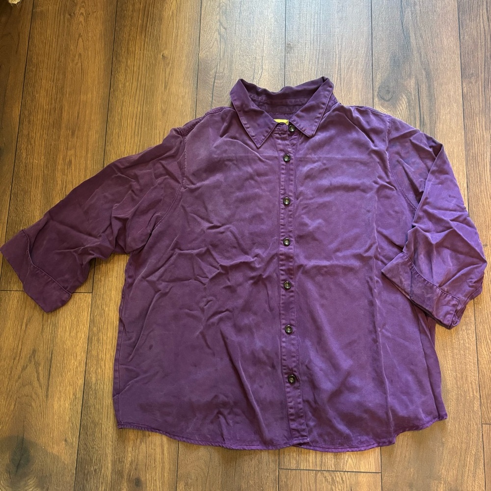 Pulp Purple Button Down 3/4 Sleeve Shirt, Size 2X